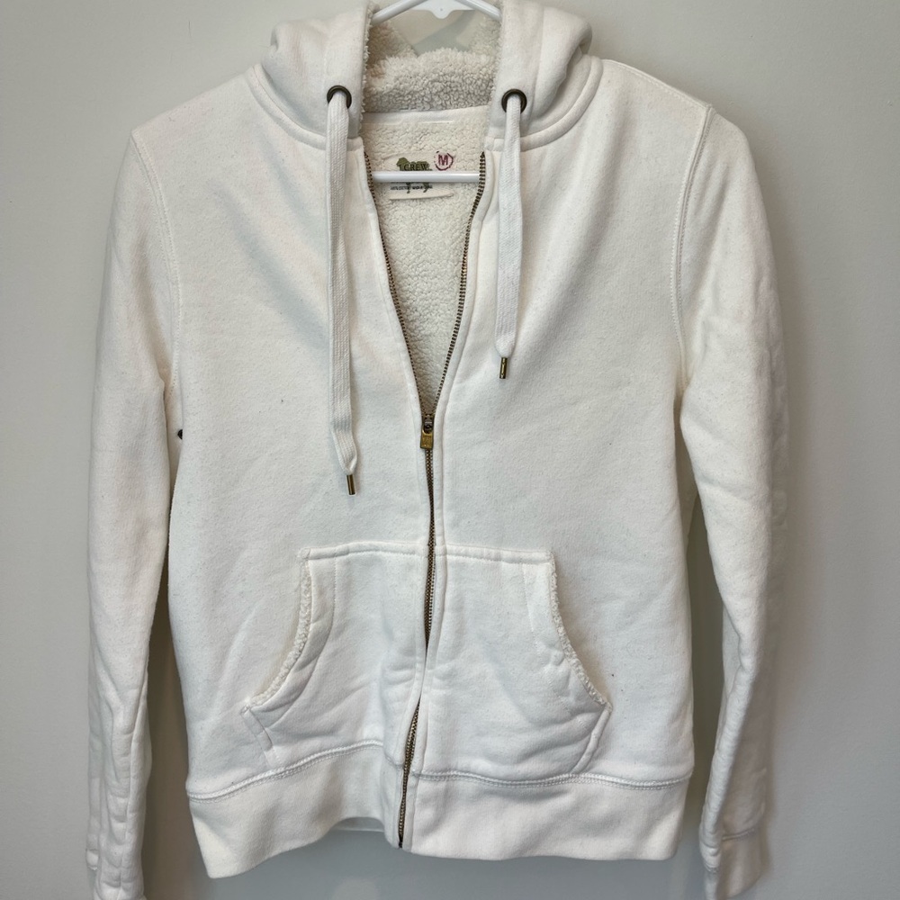J. Crew zip hoodie w/“sherpa fleece inside. Size Medium, cream color